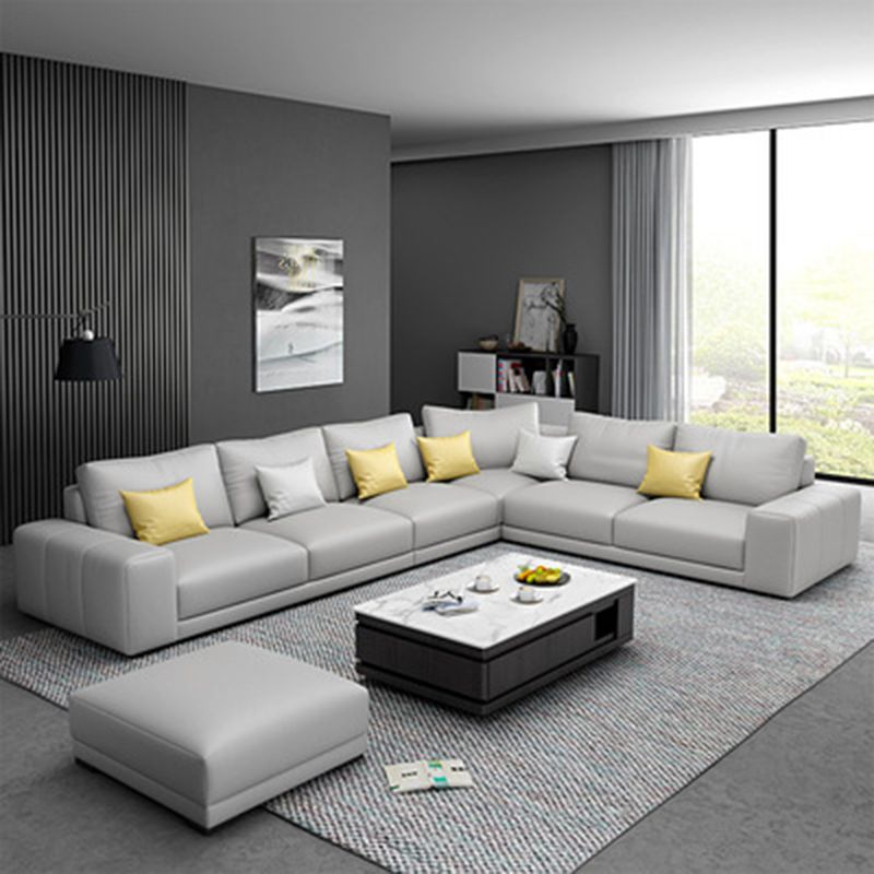 Contemporary Right Hand Facing Sectional Faux Leather Corner Sofa with Ottoman