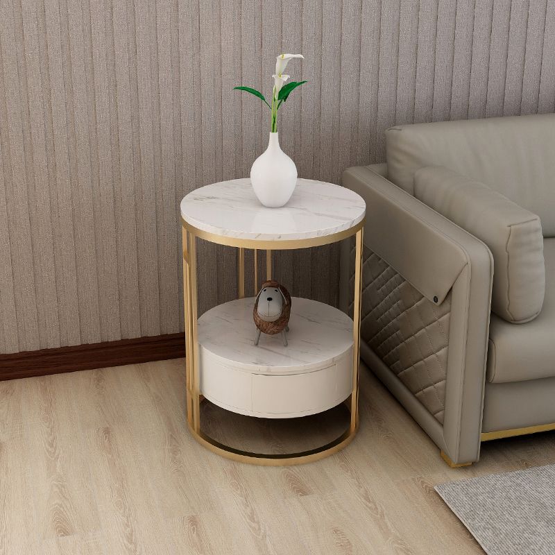 Stone Accent Table Nightstand Open Storage Nightstand for Bedroom