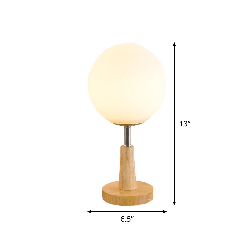 Globe/Cylinder/Square Night Table Light Modernist Frosted Glass 1 Light Wood Night Lamp for Bedside