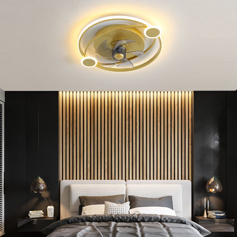 19.5" Wide Metal Orbit Semi Flush Light Postmodern Gold 5-Blade LED Ceiling Fan Lamp with Remote