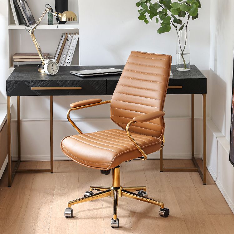 Modern Mid Back Desk Chair Faux Leather Swivel Office Chair with Padded Arms