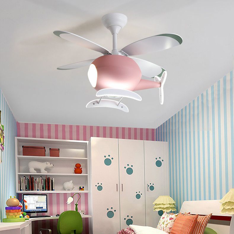 Kids Unique LED Indoor Hanging Lamp Lacquered Iron Airplane Fan Pendant Light with Acrylic Shade