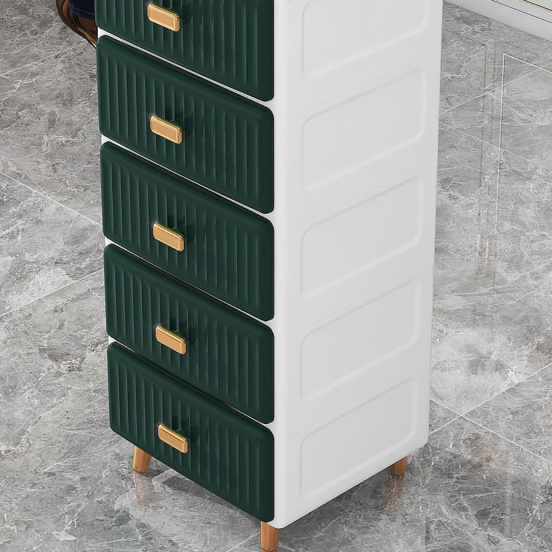 Contemporary Plastic Vertical Nightstand with 5/6 Drawers in Green/White/Gray Kids