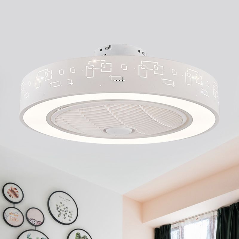 Ventilateur de salon de tambour 8 "de haut Light Metal contemporain LED Blanc 3 lames semi-flush Mount Lighting Fixture