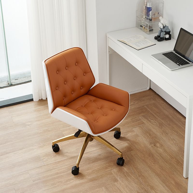 Armless Desk Chair Modern No Distressing Leather Ergonomic Office Chair with Wheels