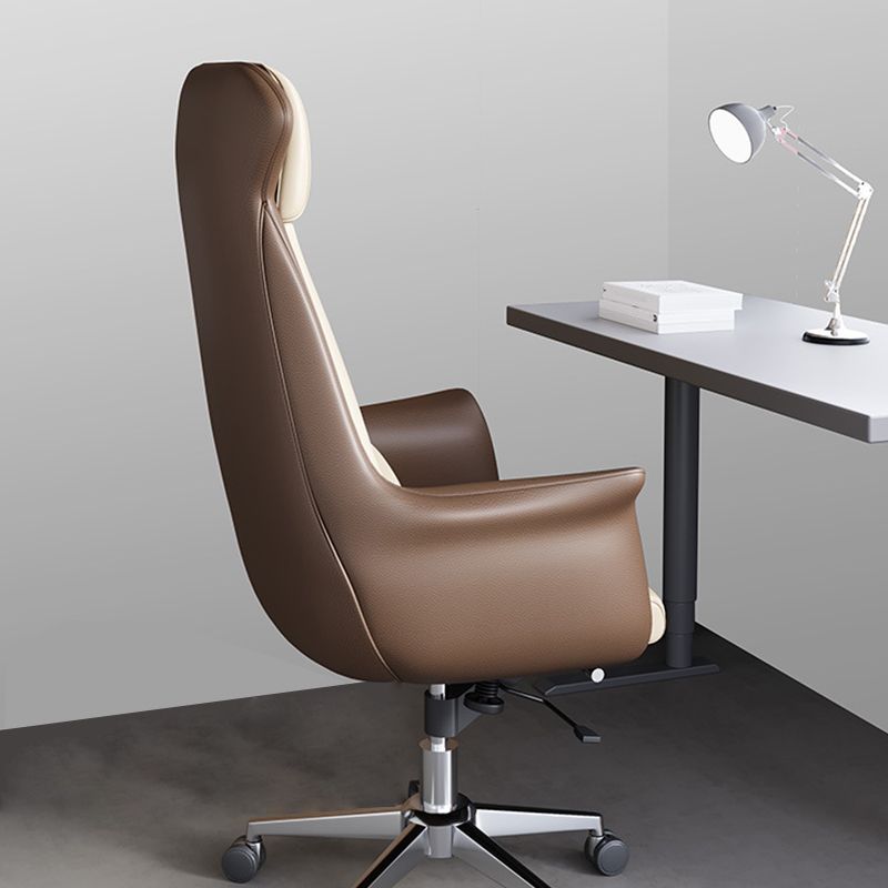 Modern Arms Included Chair with Wheels High-Back Leather Desk Chair in Black/Brown