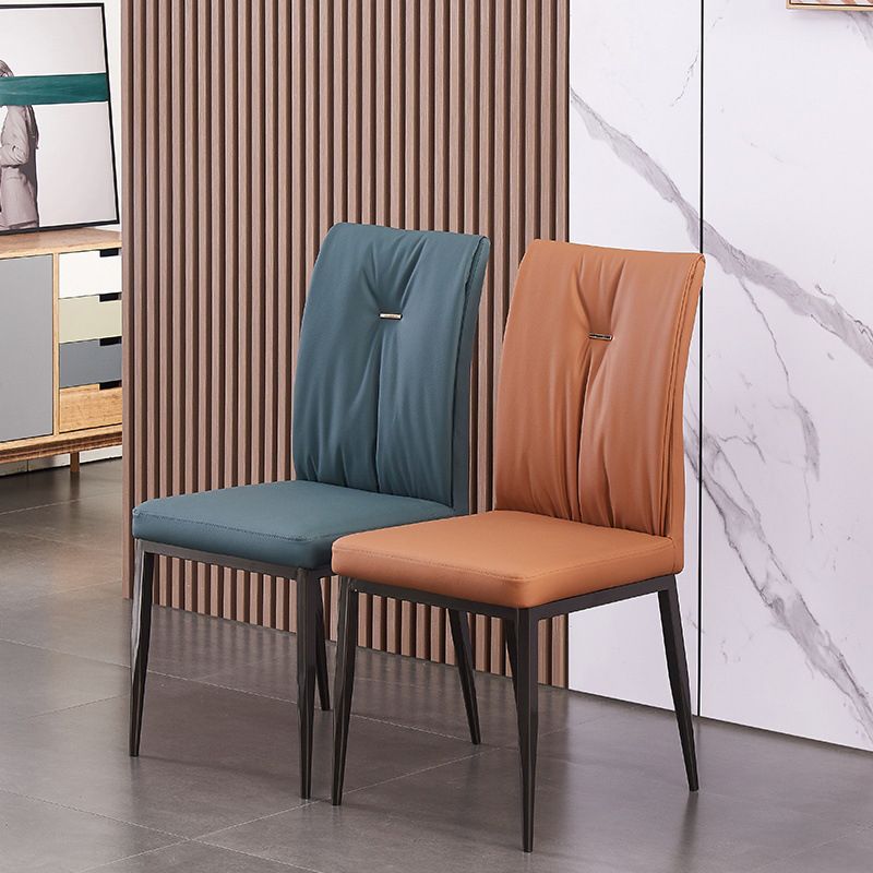 Modern Contemporary Leather Parsons Chair Side Dining Chairs with Metal Legs