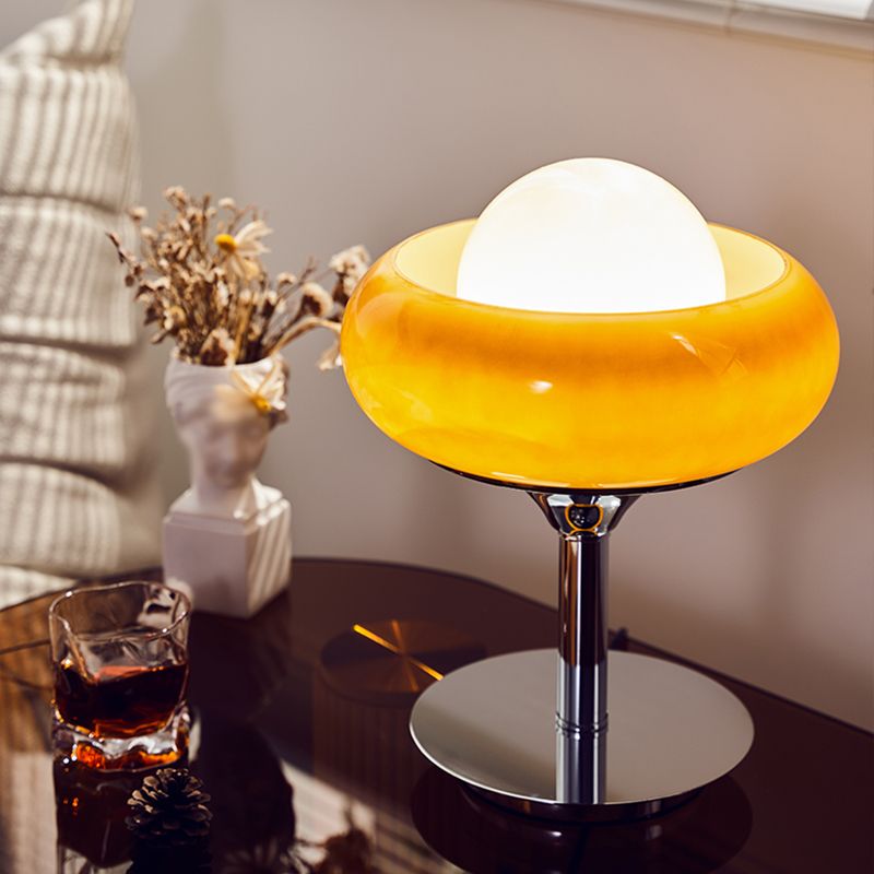 1 Light Sphere Table Lamp Contemporary Glass Nightstand Lamp in Yellow