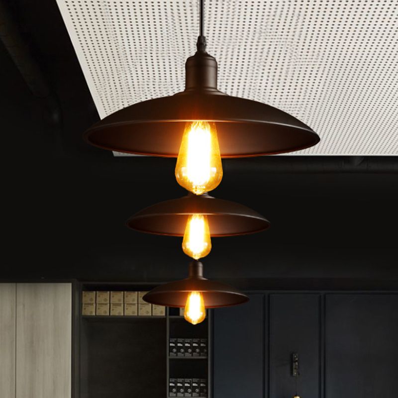 1-Light Pendant Light Antique Pot Lid Metal Hanging Lighting Fixture for Restaurant