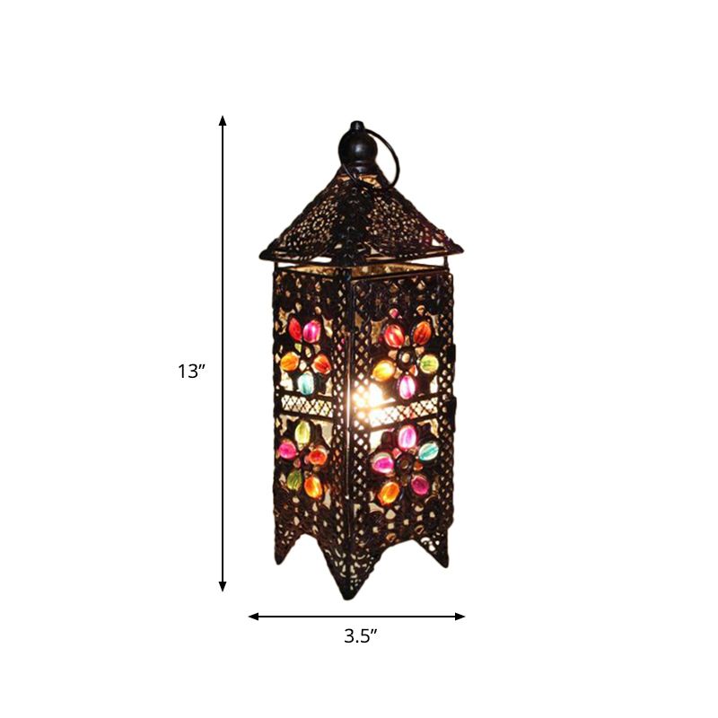 Bohemian Lantern Night Night Table Lampe 1 Bulbe Metal Night-tands Éclairage en violet / rouge pour le salon