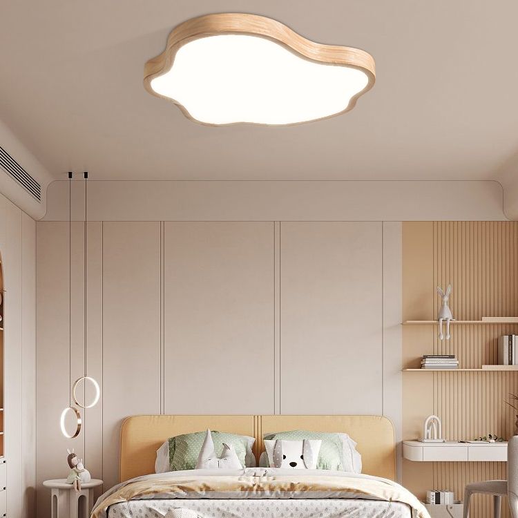 Modern Style Cloud Shape Flush Mount 1 Light Wood Ceiling Light for Bedroom