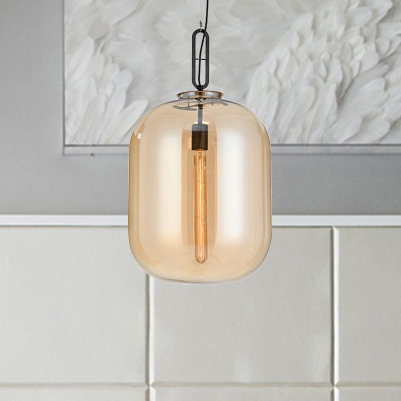 Moderniste 1 luminaire léger suspendu avec nuance en verre ambre / fumée gris éclairage pendentif ovale pour chambre, 10 "/ 14" W