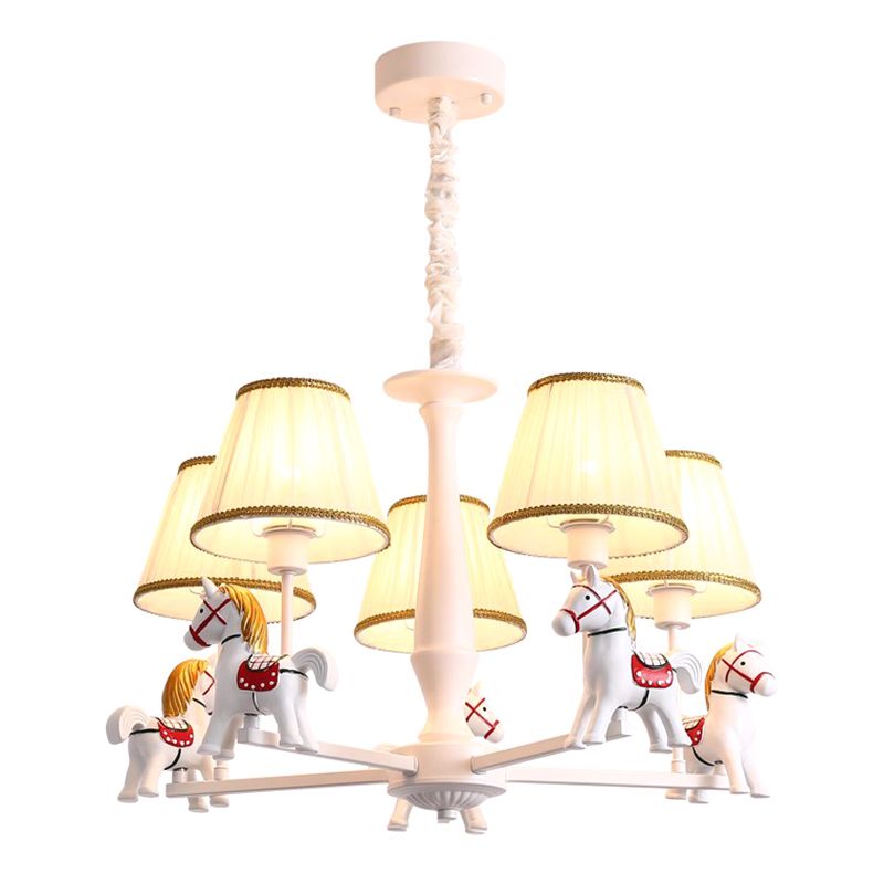 Carrousel kinderkamer hanglamp lichthars cartoon kroonluchter met taps toelopende stofschaduw in het wit