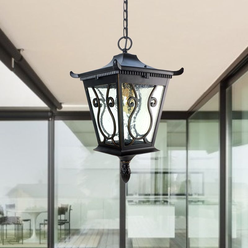 Black 1 Light Pendant Lamp Rural Clear Glass Pavilion Hanging Ceiling Light for Outdoor