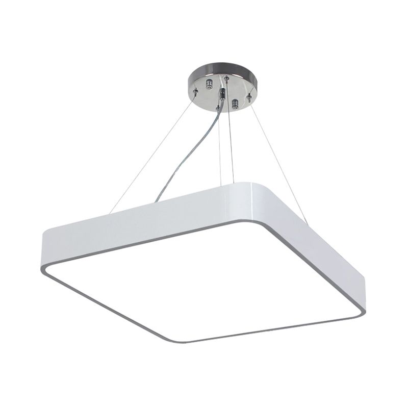 14"/18"/23.5" Wide Metal Square Pendant Lighting Modern Led Black/Silver Ceiling Lamp Fixture with Recessed Diffuser