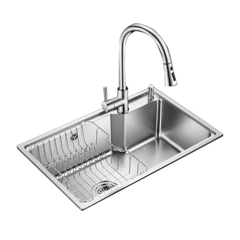 Contemporary Style Kitchen Sink Stainless Steel 2 Holes Drop-In Kitchen Sink