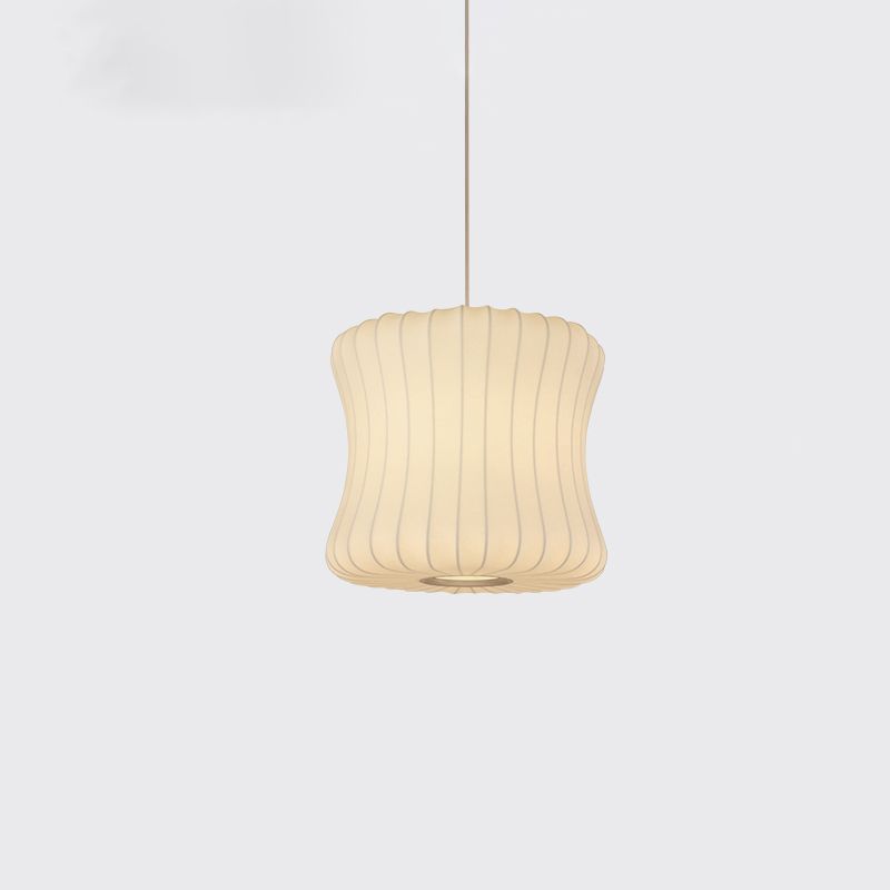 Minimalist Pendant Ceiling Light White Lantern Hanging Light Fixture with Fabric Shade