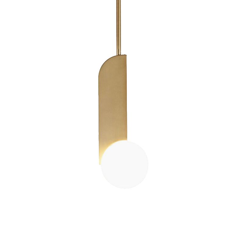 White Glass Global Hanging Lighting Contemporary 1 Head Gold Finish Ceiling Pendant Light