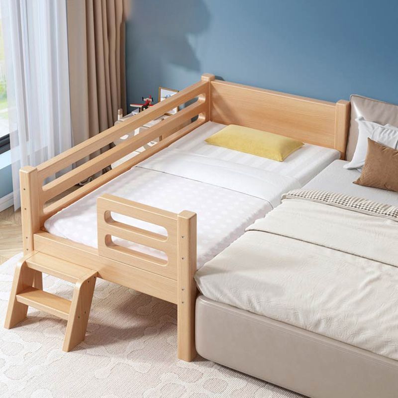 Solid Wood Baby Crib Modern Beech Nursery Bed with Guardrails