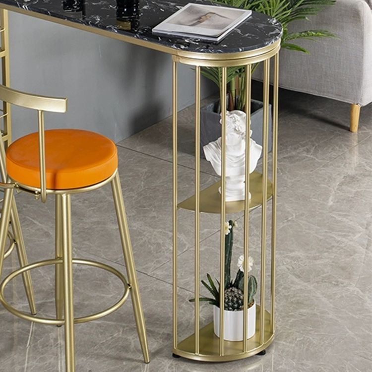 Glam Marble Top Bar Table Gold Double Pedestal Table - 41.3" H