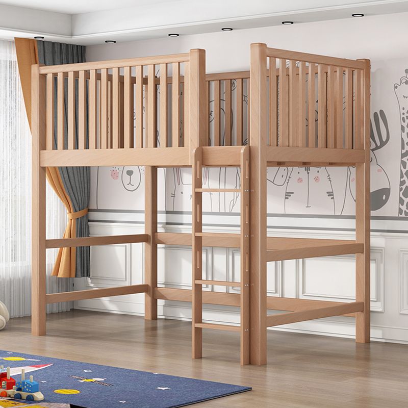 Contemporary Solid Wood High Loft Bed Beech Wood Natural Loft Bed with Guardrails