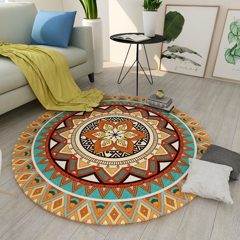 Chic Tribal Patterned Rug Multi Colored Moroccan Rug Polyester Anti-Slip Backing Washable Pet Friendly Carpet for Bedroom