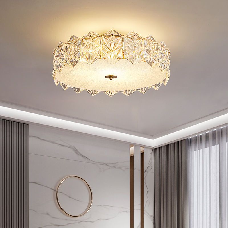 Modern Drum Flush Mount Lighting Crystal Multiple-Light Ceiling Lighting