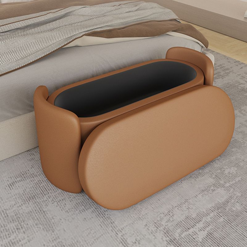 Modern Flip Top Bench Faux Leather Solid Color Bench for Bedroom