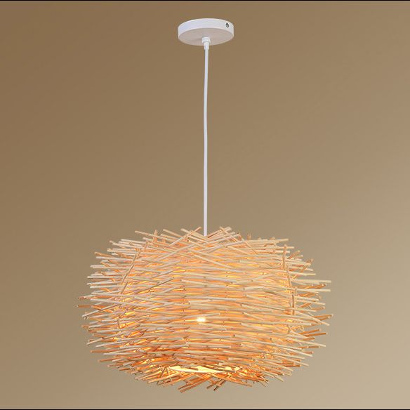 Asia Style Bird Nest Hanging Light Fixture Wood Dinning Room Pendant Lighting Fixture