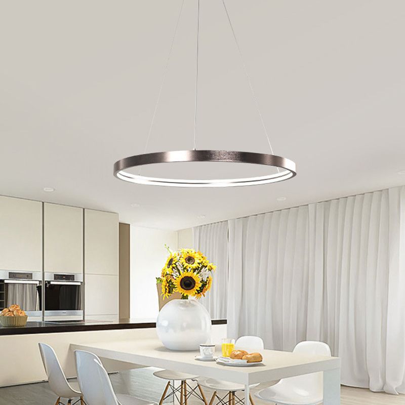 16"/23.5"/31.5" Dia Modern LED Chandelier Light with Acrylic Shade Brown Ring Ceiling Light Fixture in Warm/White/Natural Light