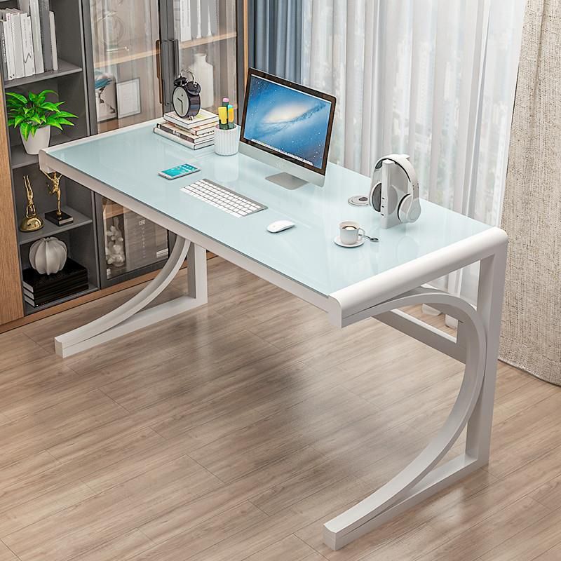 Contemporary Glass Office Desk Antique Finish Rectangular Computer Desk