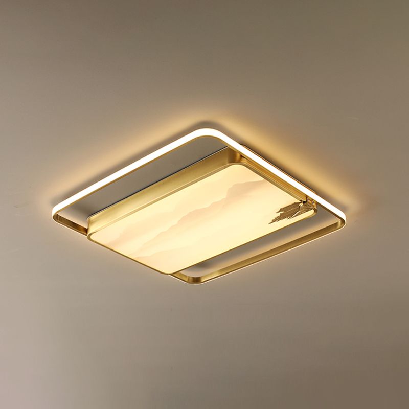 Geometry Shape Flush Mount Lamps Modern Metal 2-Light Flush Lights in Gold