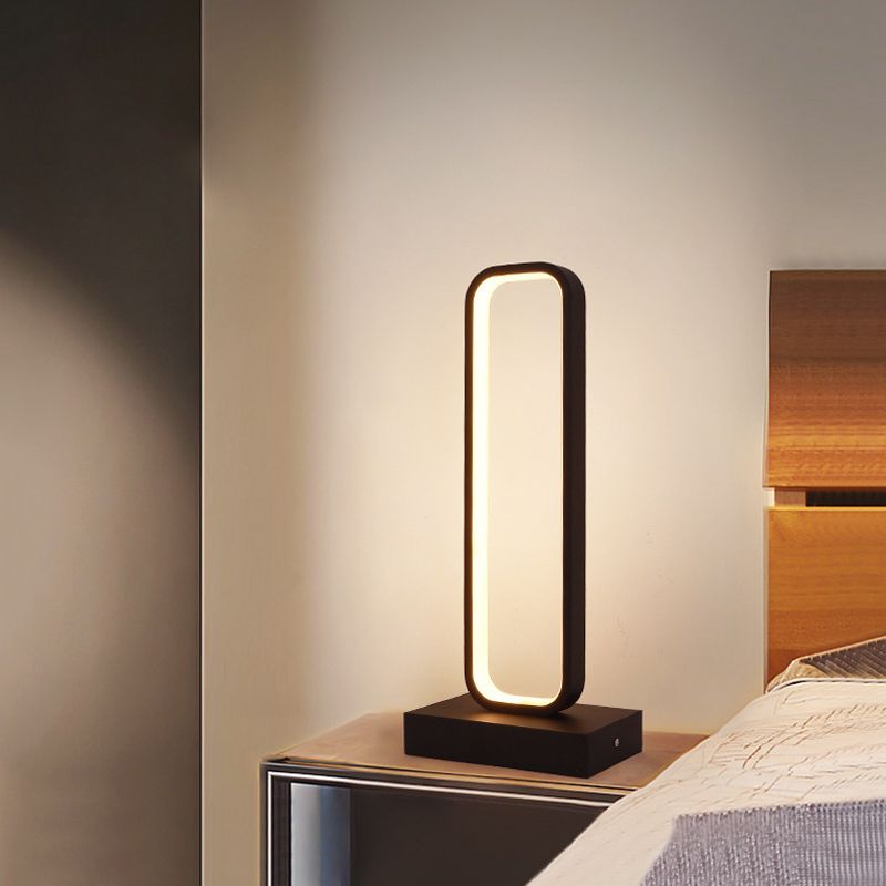 Black Rounded-Edge Rectangle Nightstand Lamp Simplicity Metal LED Table Light for Bedside