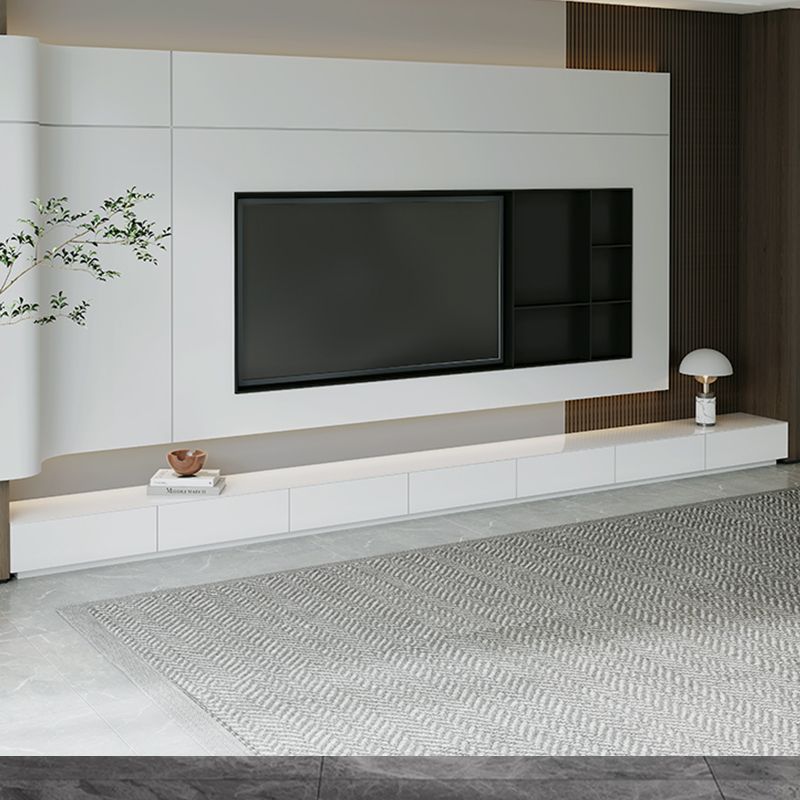 White Media Console Contemporary Stone TV Stand Console with Drawers