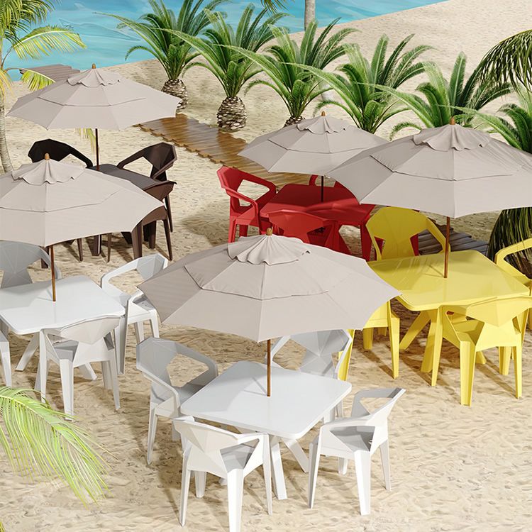 Modern Water Resistant Dining Table Plastic Square Patio Table with Umbrella Hole