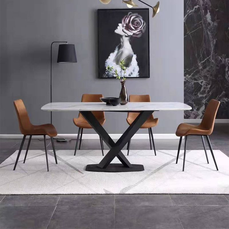 Contemporary Dining Chairs Kitchen Faux Leather Parsons Chair with Carbon Steel Legs