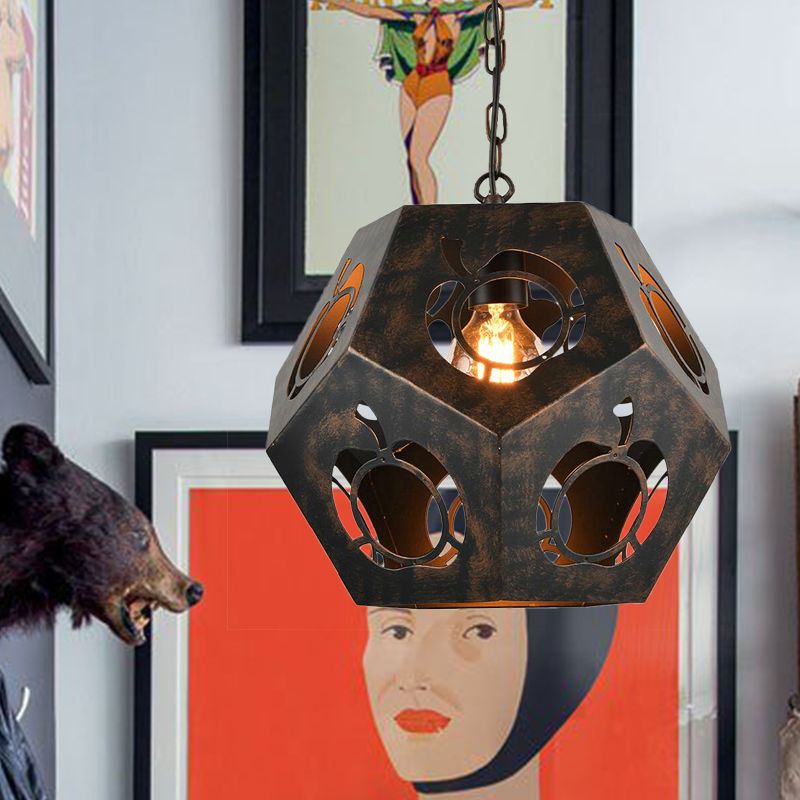 Iron Bronze Ceiling Pendant Hollowed Out Faceted Sphere 1 Head Factory Suspended Lighting Fixture