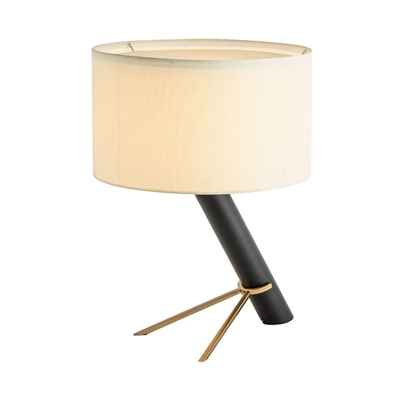 Fabric Drum Shade Schreibtisch Licht moderne 1-Kopf-Kreativtischlampe in Weiß mit Pull-Kette für den Lernraum