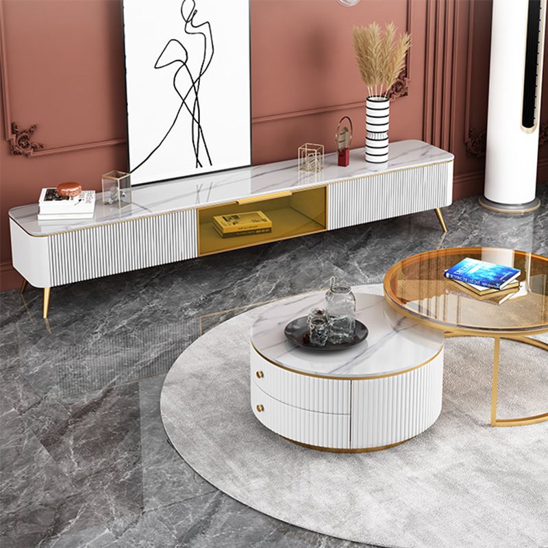 Stone Top Media Console Modern TV Media Stand with Gold Metal Legs