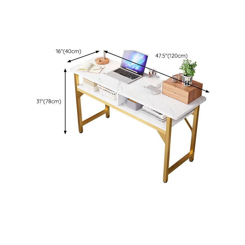 Wooden Rectangular Writing Desk Home Glam Office Desk with Shelves