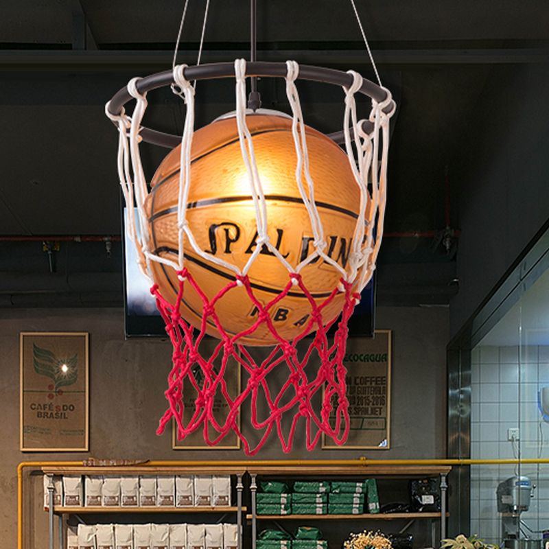 1 Light Restaurant Hanging Lamp Kids Brown Ceiling Light with Basketball Acrylic Shade