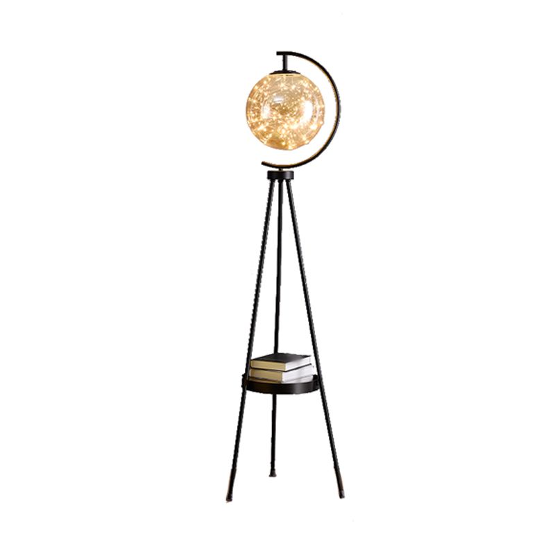 Nordic Style Metal Floor Lamp Tripod Shape LED Floor Light with Glass Shade for Bedroom