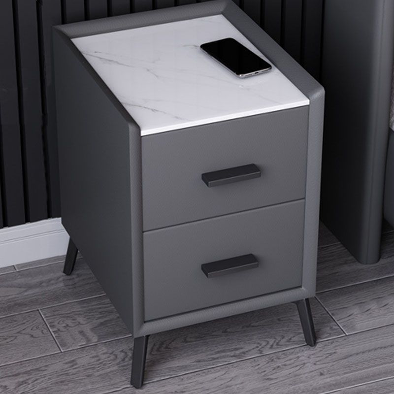 Modern Stone Top Night Table 3 - Drawer Nightstand with Black Legs