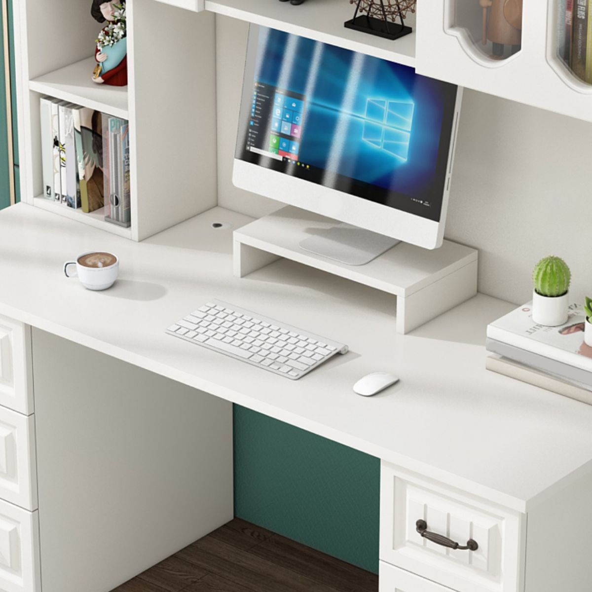 Contemporary Student Desk with 4 Drawers and Storage Shelves