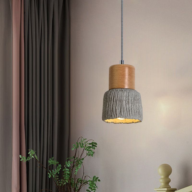 5 "/5,5" brede 1 bol kopje vorm mini hangend licht vintage grijs en houten cement plafondlamp