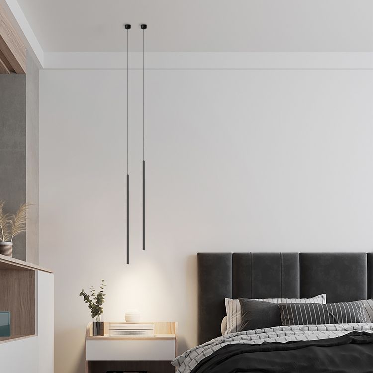 1-Light Minimalist Line Hanging Pendant Modern Style Metal Hanging Lighting in Black