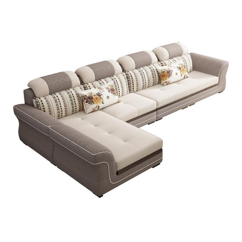 Contemporary Cushion Back Sofa and Chaise Living Room L-Shape Sectional