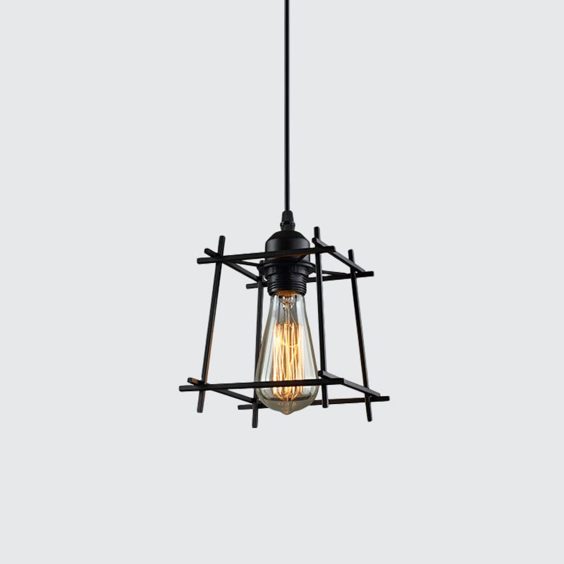 Metal Black Hanging Pendant Trapezoid/Lotus Leaf 1-Light Rustic Suspension Lamp for Living Room