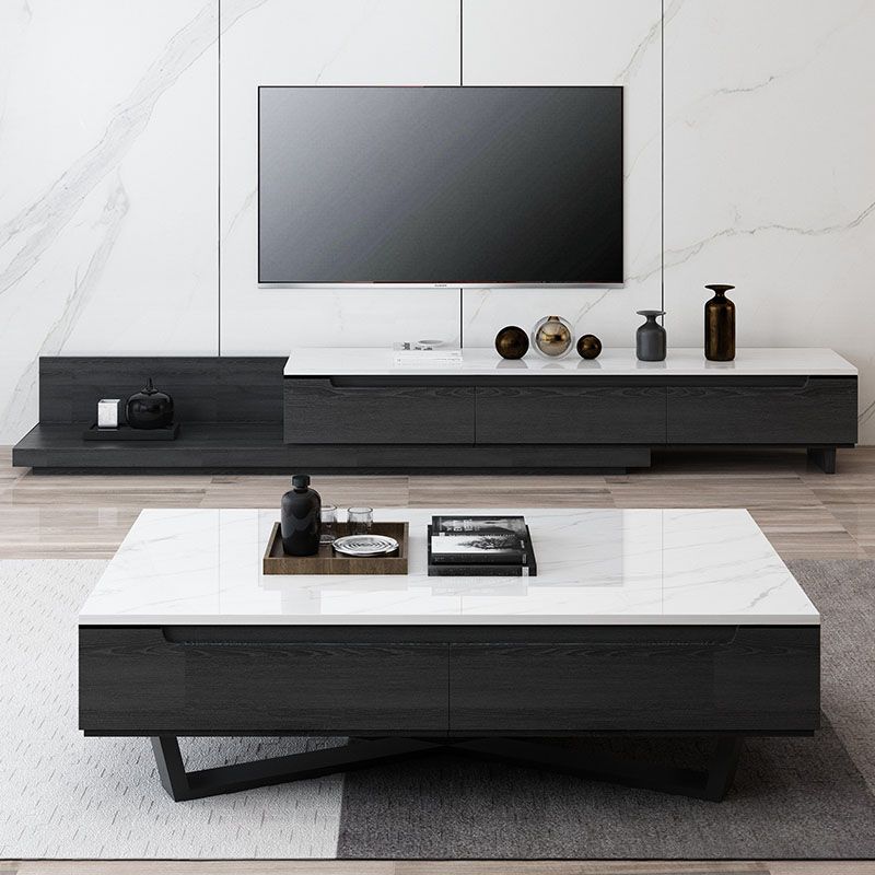 Contemporary Style TV Stand Gray TV Console with Drawers for Living Room