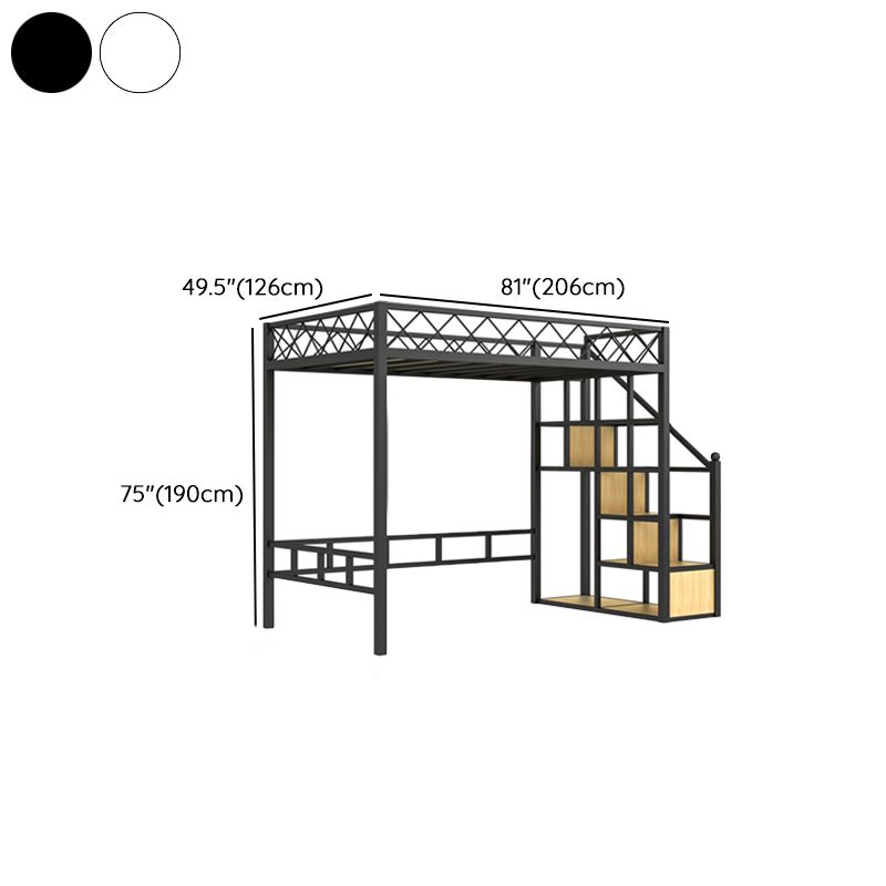 White/Black Loft Bed Industrial Metal Kids Bed with Guardrail